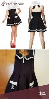 Hell Bunny Vixen Sailor Dress Reposh Black And White