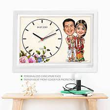 newly wed couple caricature wall clock