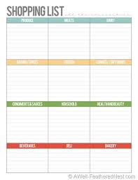 Shopping List Categorized Free Printable For Meal Planning