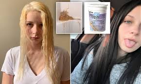 Henna hair dye offers bleached hair a conditioning treatment, as well as a darker color because the henna dye coats your hair's outer cuticle (see reference 2). Teen Who Tried To Bleach Her Long Brown Hair Blonde Is Horrified When The Chemicals Melted Her Locks Daily Mail Online