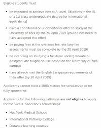 The University Of York Vice Chancellors Scholarships For