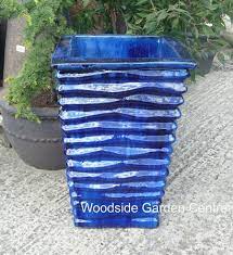 tall square lined glazed blue garden