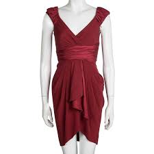 Catherine Malandrino Red Silk Ruffle Detail Draped Sleeveless Dress S