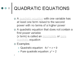 Unit 18 Quadratic Equations 1 Quadratic