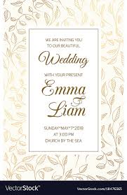 Wedding Invitation Card Template Swirl Leaves Gold