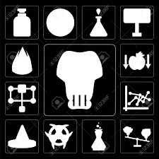 Set Of 13 Simple Editable Icons Such As Skull Scale Chemistry