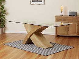 Wood Veneer Oak Glass Dining Table