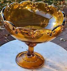 Vintage Amber Glass Stemmed Fruit Bowl