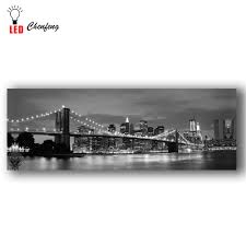Us 46 19 23 Off Led Wall Picture Black And White Brooklyn Bridge City Night Canvas Art Light Up Decor Painting Artwork Printed Frame Living Room In