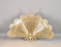 Large French Brass Peacock Fire Screen
