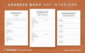 address book diary template kdp