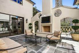 Stucco Outdoor Fireplace And Hearth