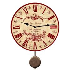 Red Toile Pendulum Wall Clock French
