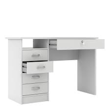 Rectangular white 9 drawer secretary desk with solid wood. Function Plus 5 Drawer Desk White Chesterfield Ashgate Furniture Co