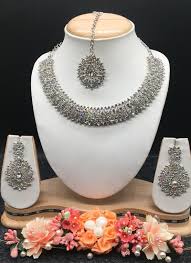 silver plated wedding necklace set