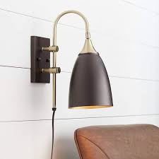 Lewes Bronze And Antique Brass Plug In Wall Lamp 73p77 Lamps Plus