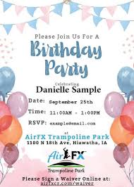 party invitations airfx troline park