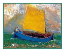 Details About Odilon Redon The Mystic Boat Blue Yellow Sail Counted Cross Stitch Chart Pattern
