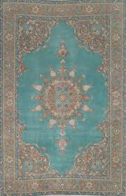 turquoise blue tabriz persian area rug 7x10