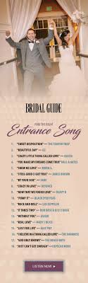 Couples love picking a song that guest can laugh, dance, and remember after looking at this list you should have a good idea on what entrance song you want to choose. Wedding Ideas Blog Wedding Entrance Songs Wedding Songs Reception Wedding Songs