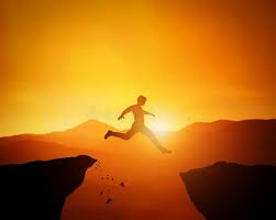 Man Jumping from One Rock To Another. Sunset Mountains Scenery Stock Image  - Image of nature, courage: 101554861