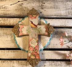 Vintage Wall Mount Cross In Pink And