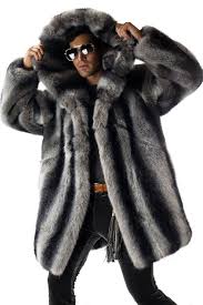 Oversized Grey Faux Fur Coat Men Fur
