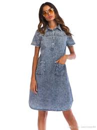 2019 Women Designer Denim Blue Jean Dresses Summer Beading Design Pockets Long Dress Casual Loose From Malewardrobe 75 59 Dhgate Com