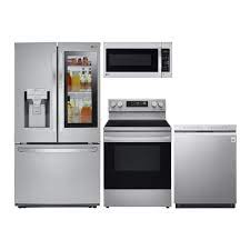 Let the washing machine do the laundry and the kitchen appliances do the cooking. Shop Lg French Door Refrigerator Electric Range Suite In Fingerprint Resistant Stainless Steel At Lowes Com