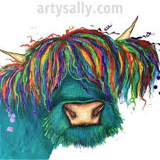 Highland Cow Turquoise Print On