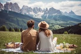 young couple in love doing picnic
