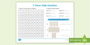 9 Times Tables Multiplication Worksheet