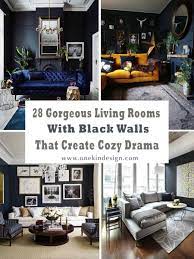 living rooms with black walls