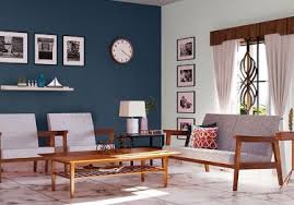 modern living room with teal blue wall