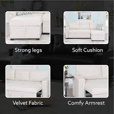 Cream Velvet Modular Sectional Sofa Reversible Sectional Sleeper Pull