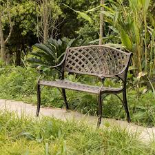 Gardenised Outdoor Garden Bronze Patio Steel Park Bench Lawn Decor Cast Aluminum