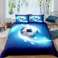 Sports Theme Duvet Cover Football Pattern Comforter Cover For Kids Boys Girls Teens Soccer Game Bedding Set With Corner Ties And Pillowcase Blue Bling Luxury Quilt Cover US Twin Full UK Queen