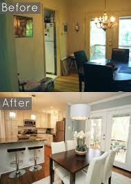 The benefits of having an integrated small kitchen and dining room. Before And After Pic We Removed Wall Into Dining Room And Created A Large Granite Breakf Small Kitchen Renovations Kitchen Dining Room Combo Dining Room Combo
