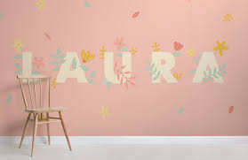 Personalised Kids Pink Flower Wallpaper