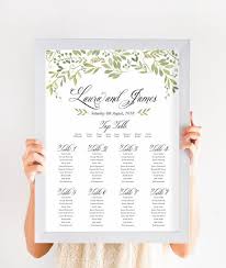 Botanical Green Foliage Table Plan Personalised Wedding