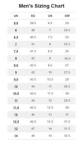 Mens Sandals And Shoes Size Chart