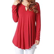 Henleys Toimoth Women Loose Solid Long Sleeve O Neck Hollow Out Long Blouse Casual Tops Shirts Red 2xl