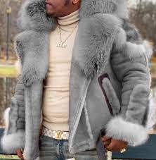 Mens Suede Coats Faux Fur Collar Jacket
