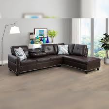 Star Home Living Corp Sean Faux Leather Sectional Sofa In Dark Brown