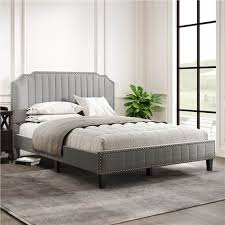 queen size solid wooden upholstered bed