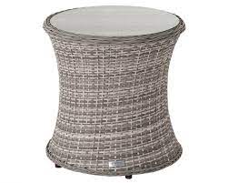 tall round rattan side table in grey