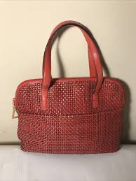 red woven genuine leather handbag