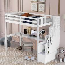 Urtr White Twin Loft Bed With Desk And