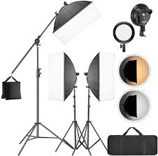 Amazon Com Neewer 3 Packs Led Softbox Lighting Kit 20x27 Inches Softbox 45w Dimmable Led Light Head With 2 Color Temperature Light Stand Boom Arm And Sandbag For Photo Studio Portrait Video