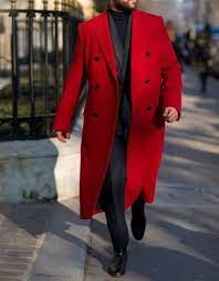 Men Red Trench Coat Formal Fashion